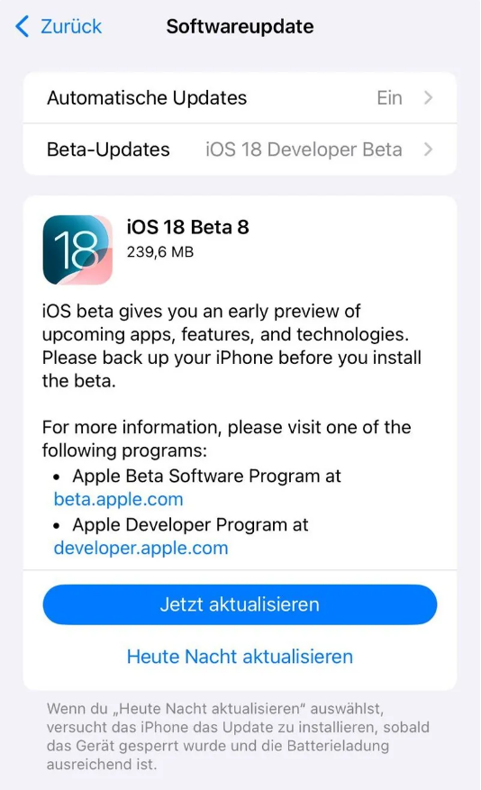 澄江苹果手机维修分享苹果 iOS / iPadOS 18 开发者预览版 Beta 8 发布 